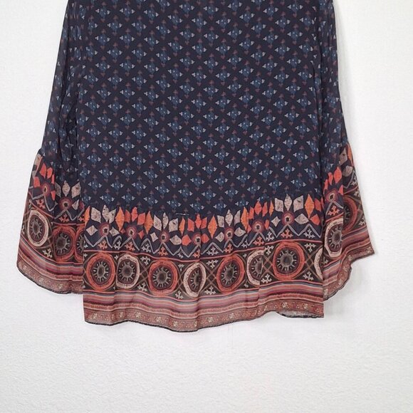 Joie Silk Babydoll Blouse Sz S Sheer Boho Western Aztec Coastal Cowgirl Artsy - Picture 8 of 14